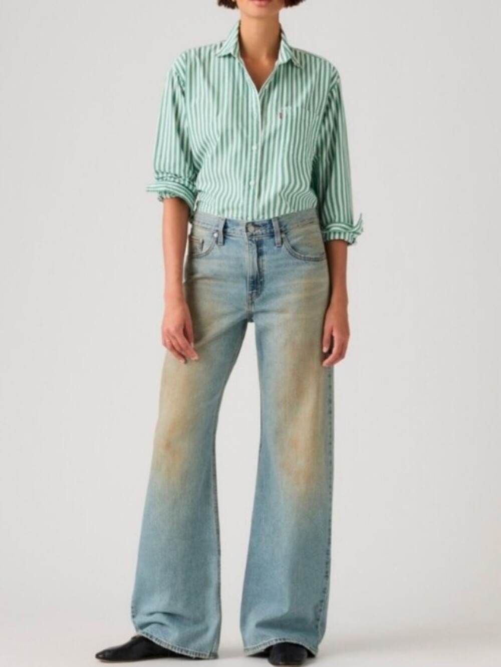 NWT Levi's Loose Boot Bootcut Jeans Broken-In Whiskered Light Wash Denim Rustic